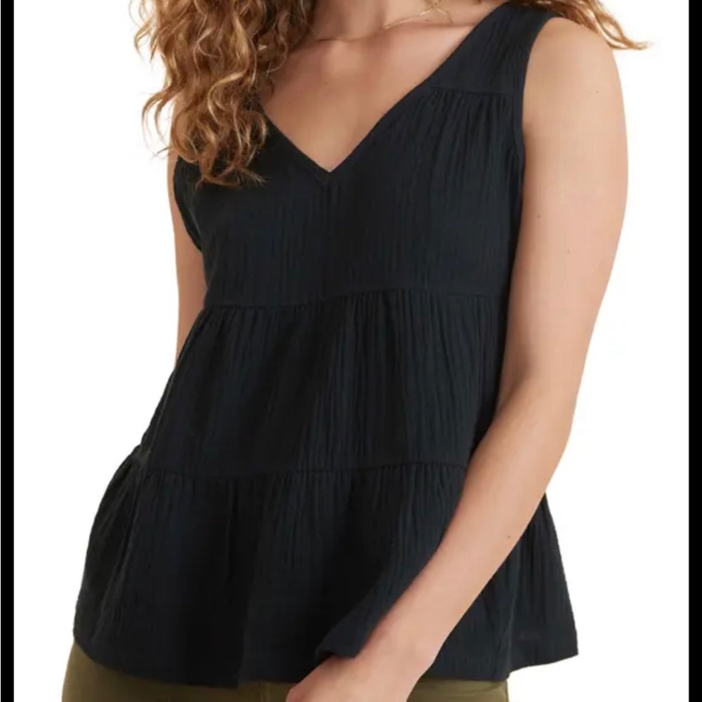 Marine Layer Black Corinne Waffle Knit Tank Top